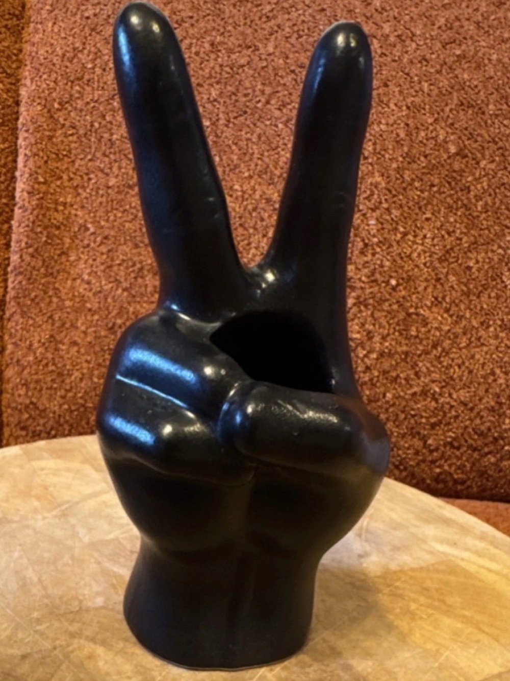 Black Ceramic Peace Sign Vase